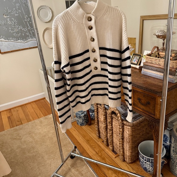 Sezane Lucas Cream and Blue Striped Sweater - Picture 6 of 6